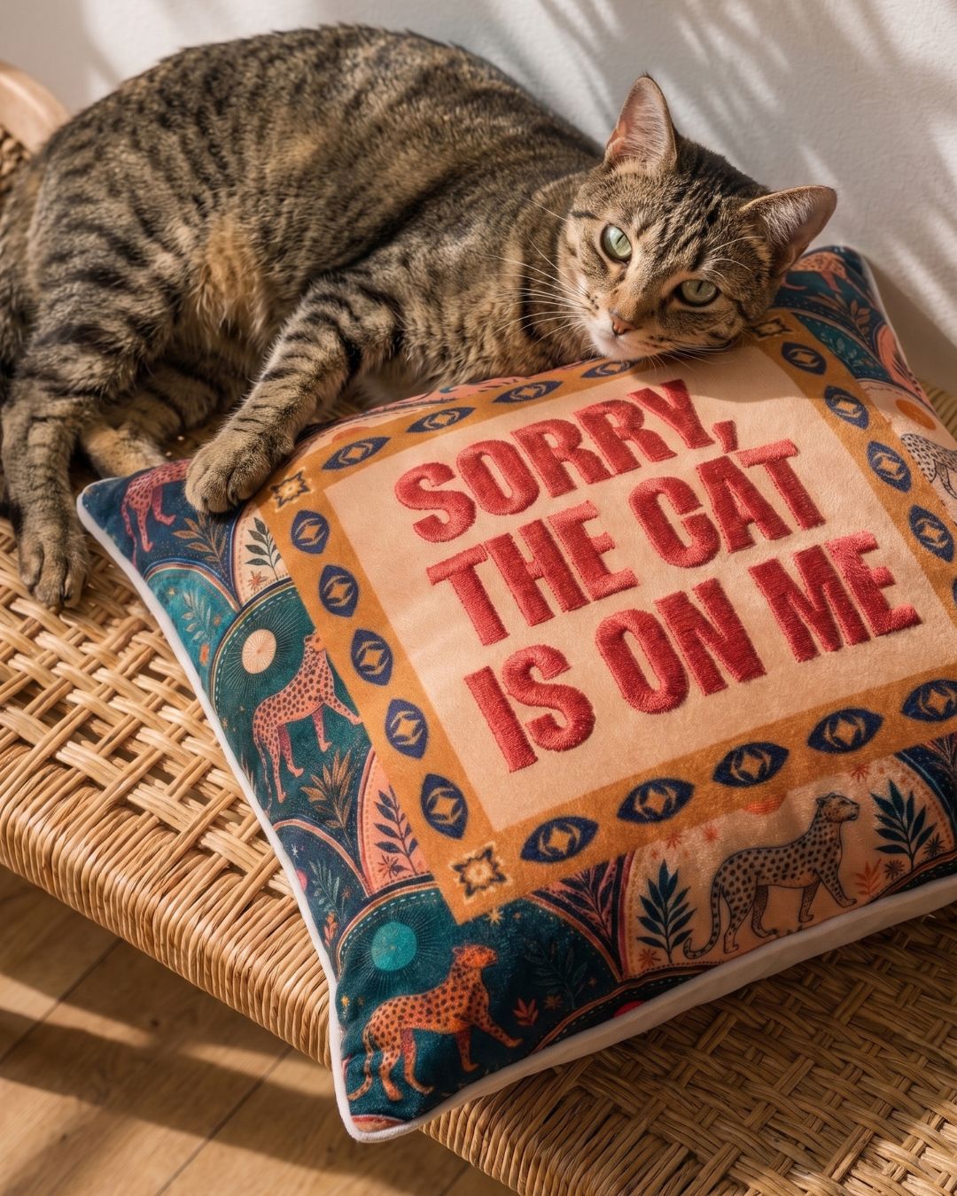 sorry the cat is on me pillow